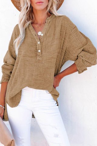 Amy Buttoned Long Sleeve Blouse, Multiple Colors - SwagglyLife Home & Fashion