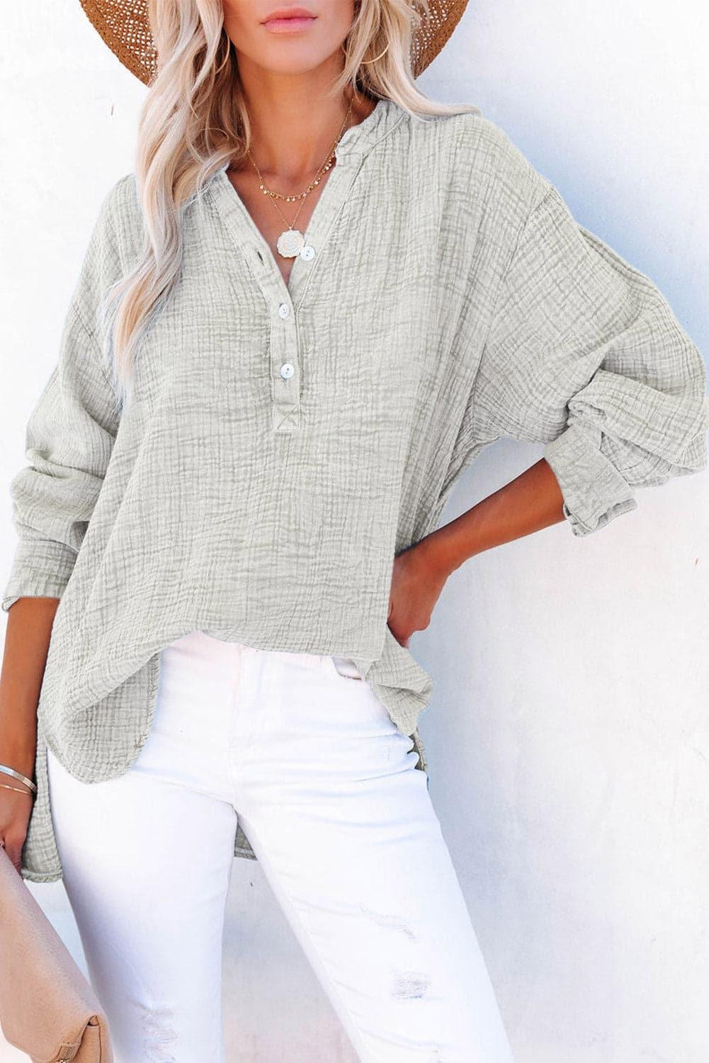 Amy Buttoned Long Sleeve Blouse, Multiple Colors - SwagglyLife Home & Fashion