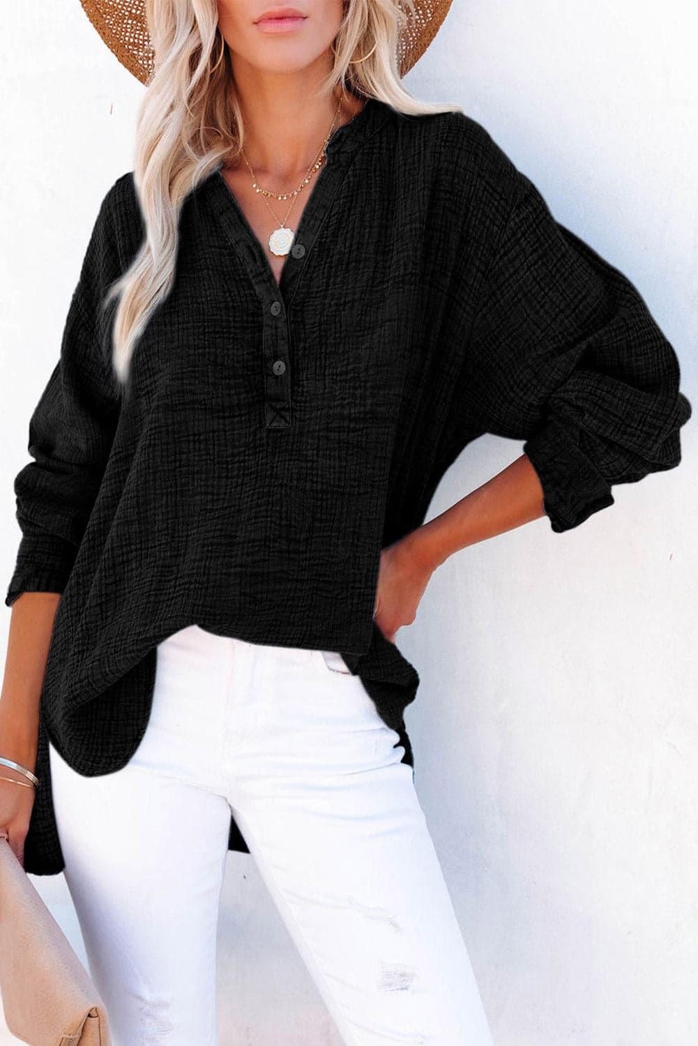 Amy Buttoned Long Sleeve Blouse, Multiple Colors - SwagglyLife Home & Fashion