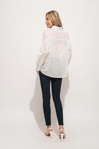 And The Why Eyelet Long Sleeve Button Down Shirt - SwagglyLife Home & Fashion