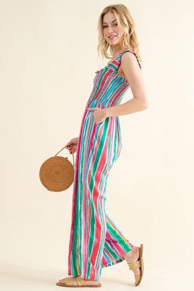 And The Why Full Size Striped Smocked Sleeveless Jumpsuit - SwagglyLife Home & Fashion