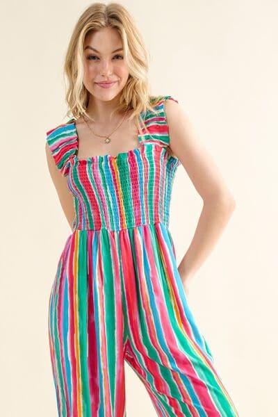 And The Why Full Size Striped Smocked Sleeveless Jumpsuit - SwagglyLife Home & Fashion