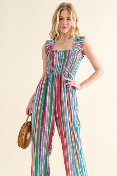 And The Why Full Size Striped Smocked Sleeveless Jumpsuit - SwagglyLife Home & Fashion