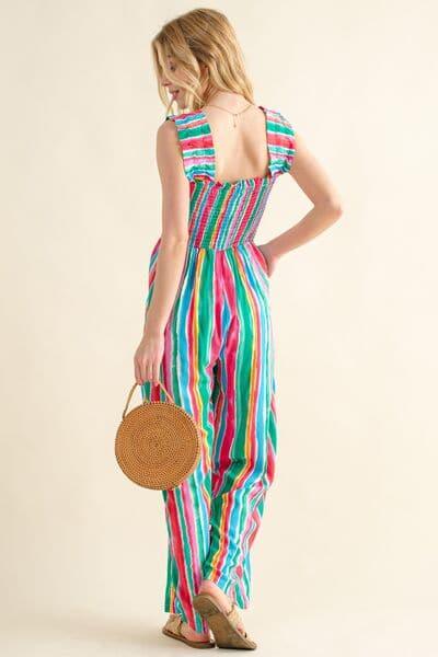 And The Why Full Size Striped Smocked Sleeveless Jumpsuit - SwagglyLife Home & Fashion
