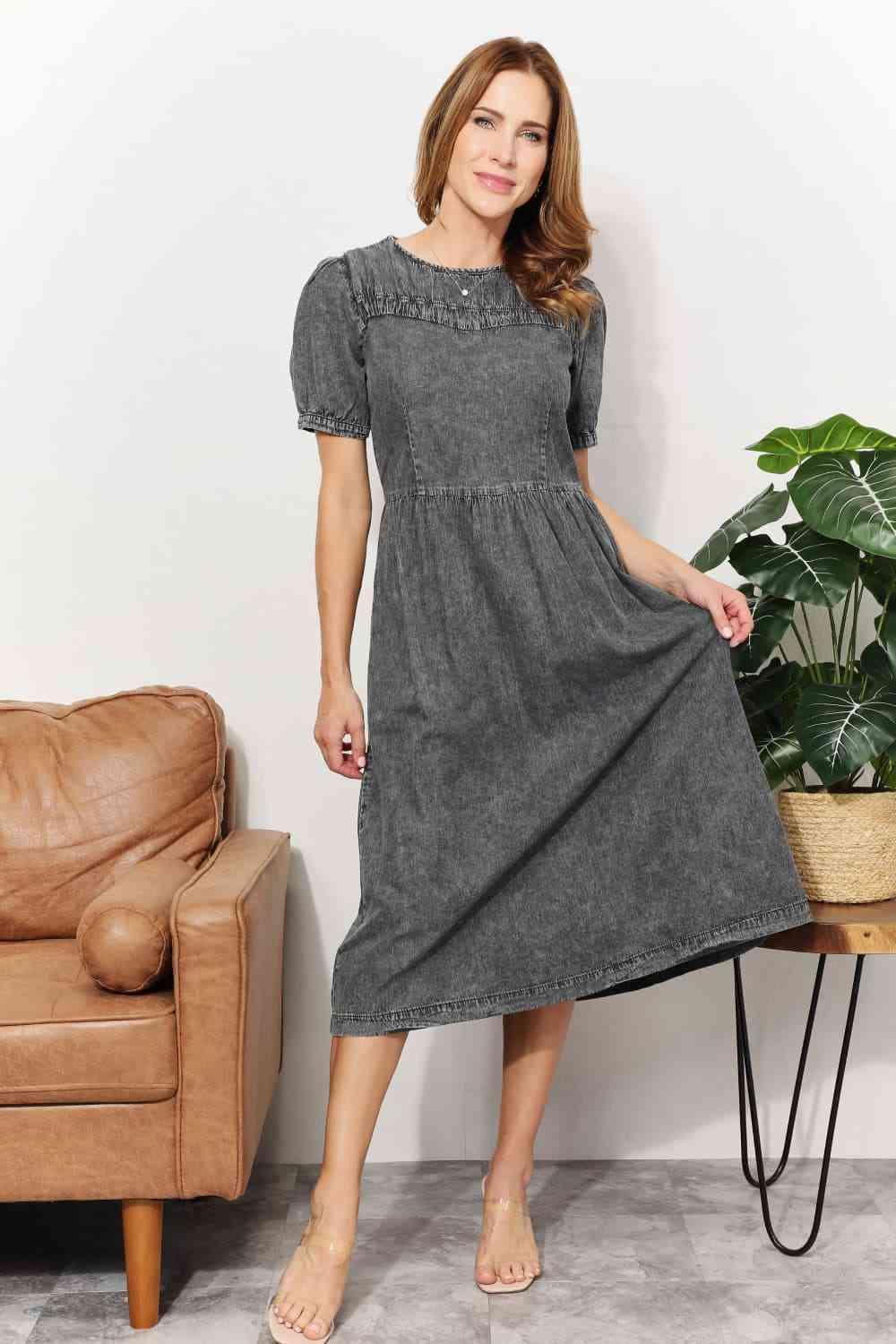 And The Why Full Size Washed Chambray Midi Dress - SwagglyLife Home & Fashion