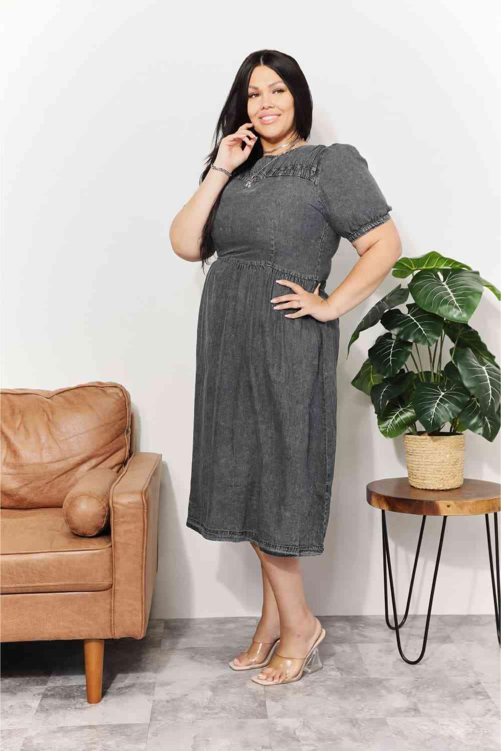 And The Why Full Size Washed Chambray Midi Dress - SwagglyLife Home & Fashion