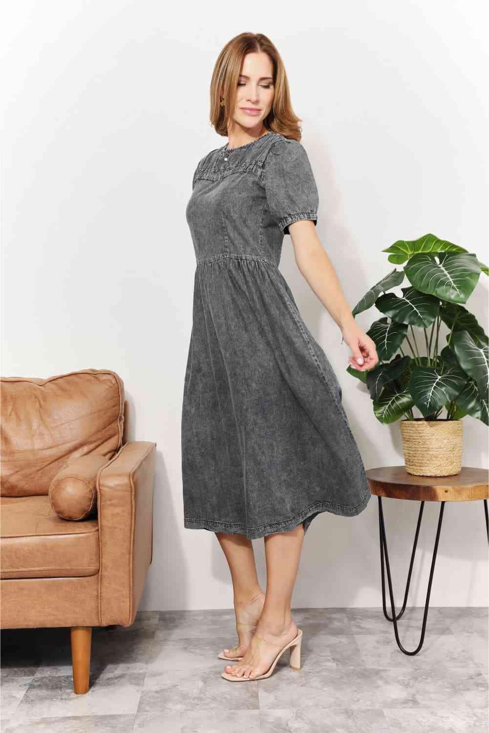 And The Why Full Size Washed Chambray Midi Dress - SwagglyLife Home & Fashion