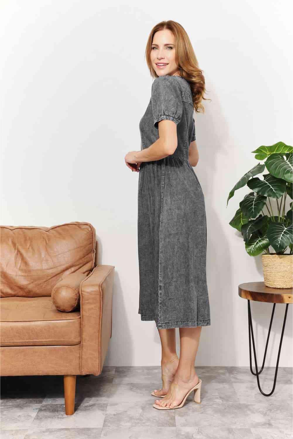 And The Why Full Size Washed Chambray Midi Dress - SwagglyLife Home & Fashion