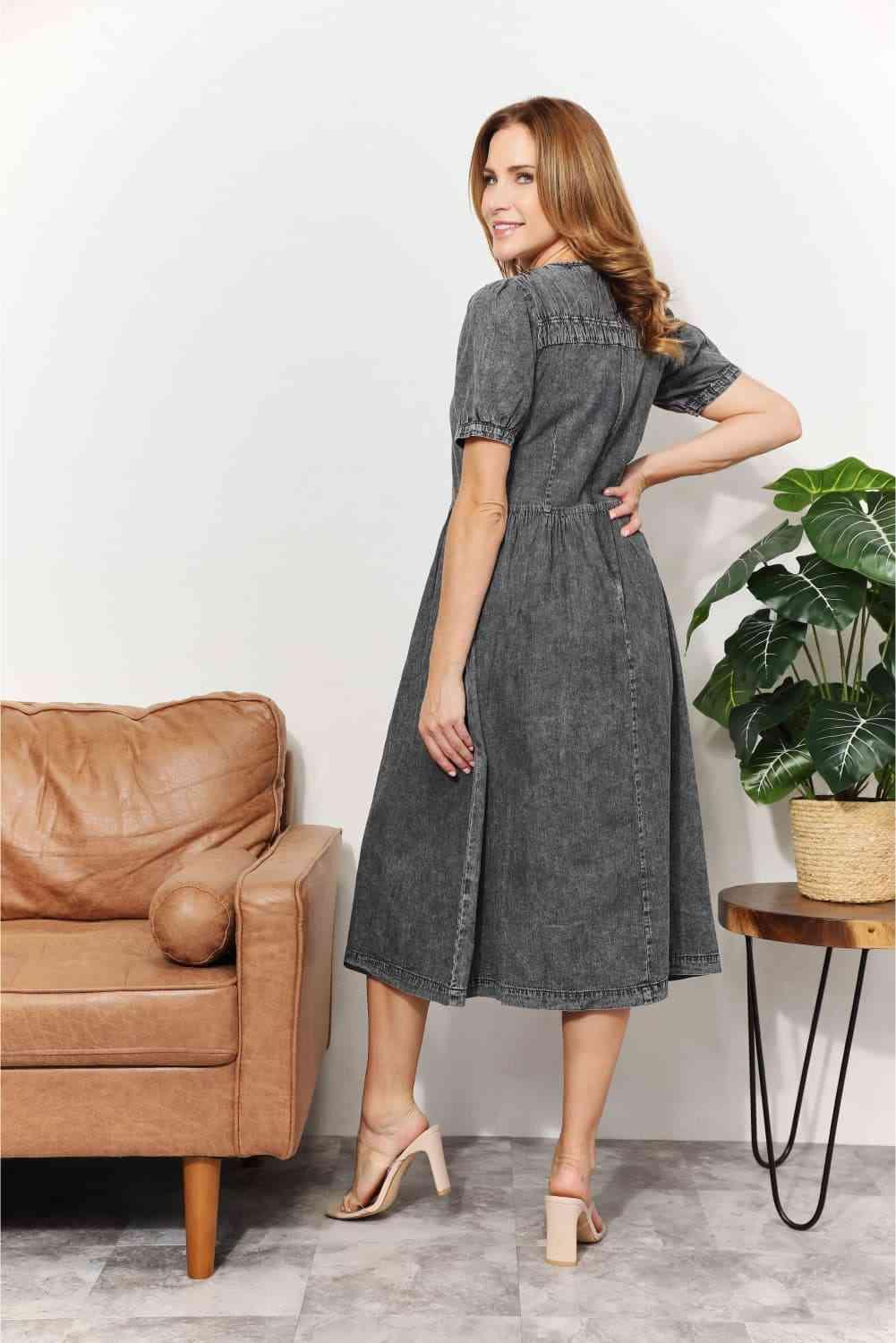 And The Why Full Size Washed Chambray Midi Dress - SwagglyLife Home & Fashion