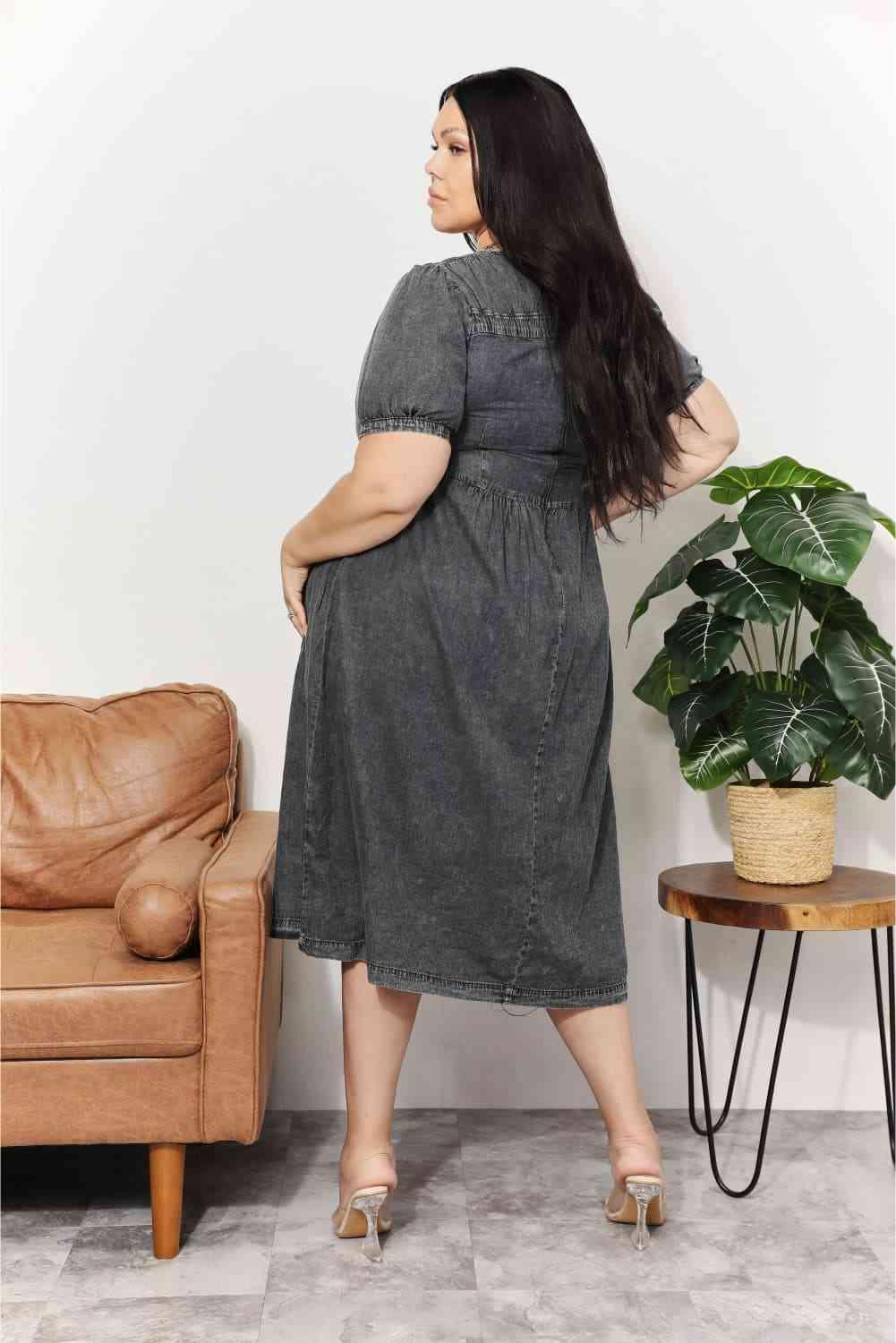 And The Why Full Size Washed Chambray Midi Dress - SwagglyLife Home & Fashion