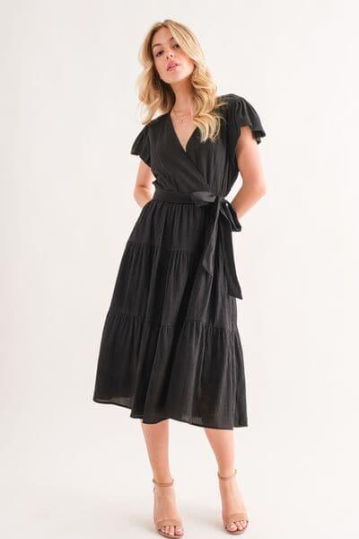 And The Why Textured Tiered Midi Dress - SwagglyLife Home & Fashion