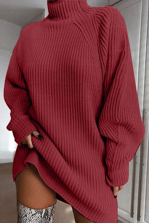 Andrea Mock Neck Dropped Shoulder Sweater Dress - SwagglyLife Home & Fashion