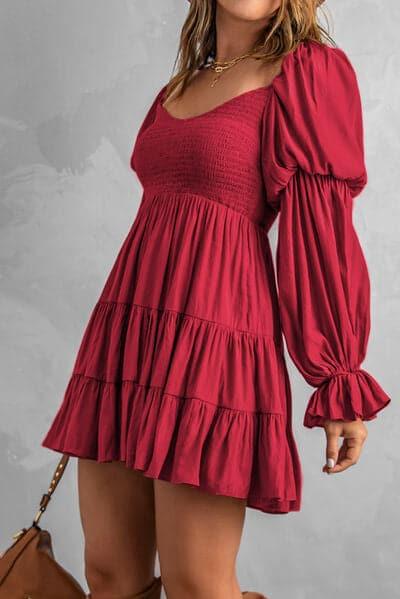 Andrea Smocked Off-Shoulder Tiered Mini Dress - SwagglyLife Home & Fashion