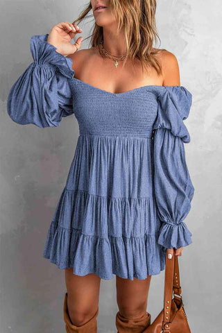 Andrea Smocked Off-Shoulder Tiered Mini Dress - SwagglyLife Home & Fashion