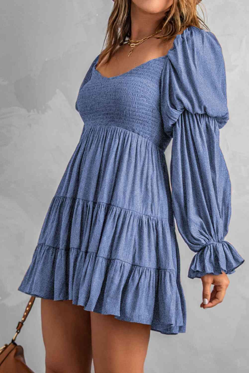 Andrea Smocked Off-Shoulder Tiered Mini Dress - SwagglyLife Home & Fashion