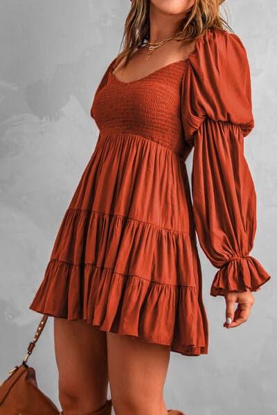 Andrea Smocked Off-Shoulder Tiered Mini Dress - SwagglyLife Home & Fashion