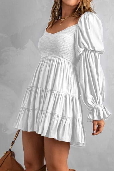 Andrea Smocked Off-Shoulder Tiered Mini Dress - SwagglyLife Home & Fashion