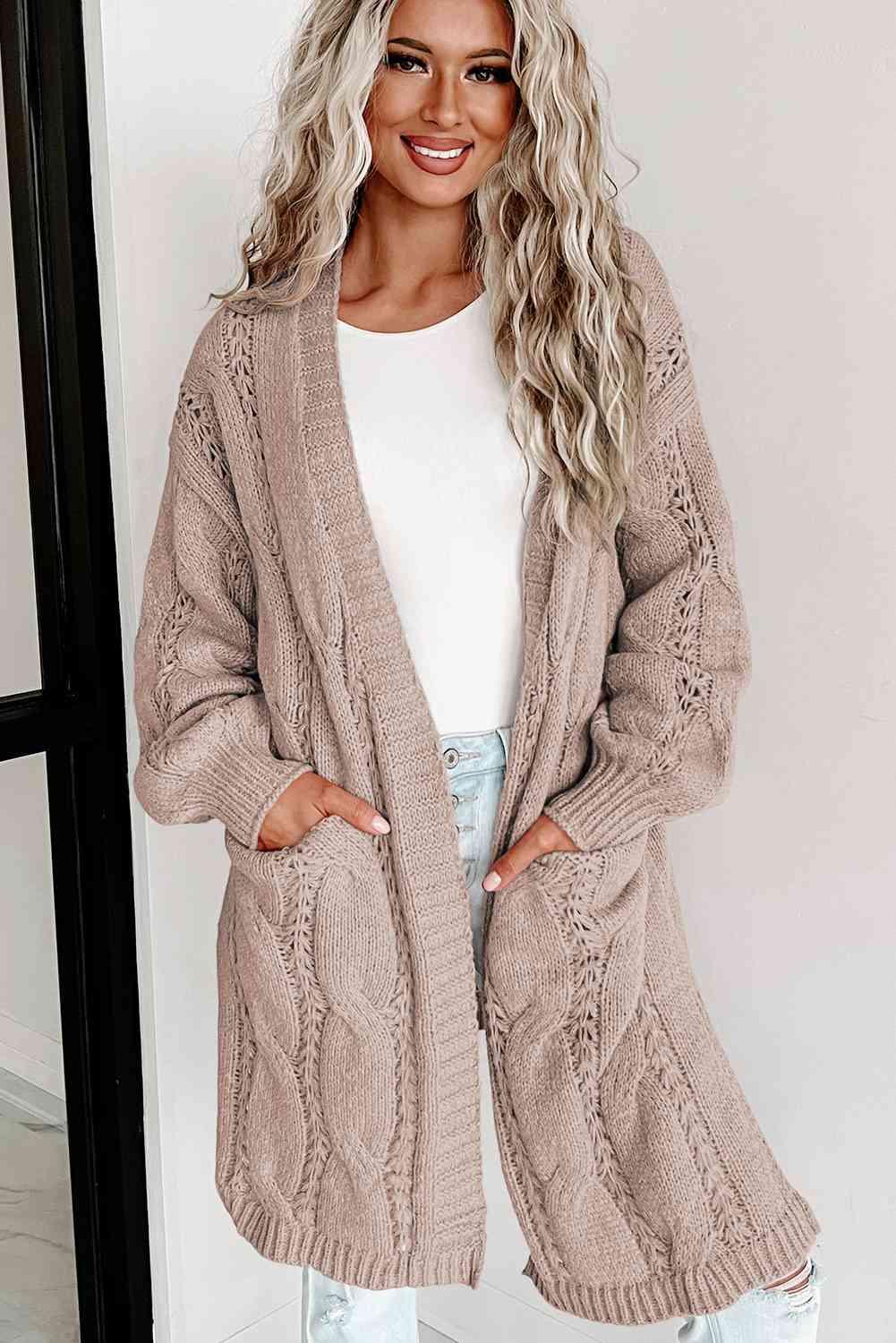 Cable-Knit Dropped Shoulder Cardigan - SwagglyLife Home & Fashion