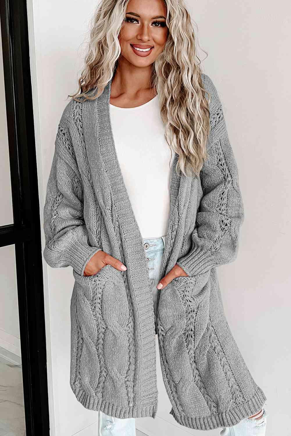 Cable-Knit Dropped Shoulder Cardigan - SwagglyLife Home & Fashion
