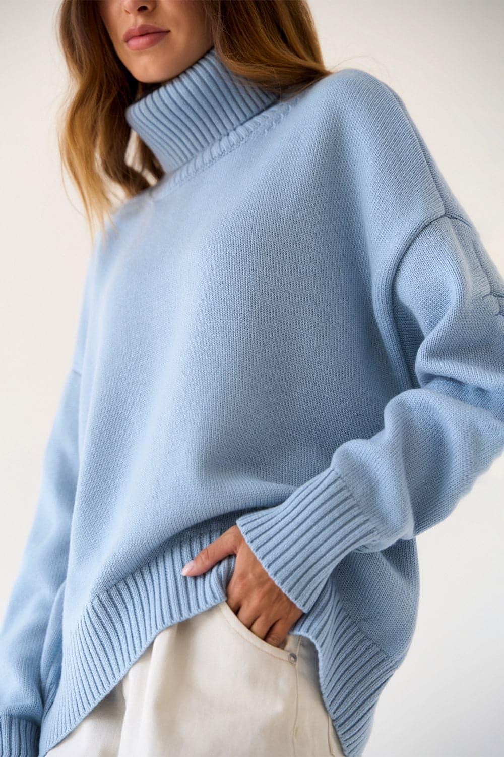 Angela Turtle Neck Dropped Shoulder Sweater, Multiple Colors - SwagglyLife Home & Fashion
