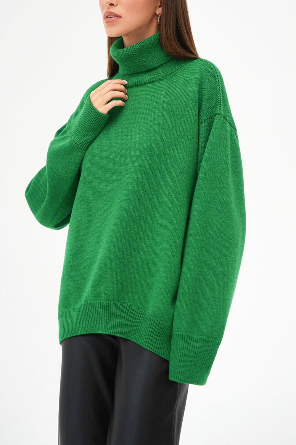 Angela Turtle Neck Dropped Shoulder Sweater, Multiple Colors - SwagglyLife Home & Fashion