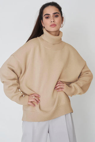 Angela Turtle Neck Dropped Shoulder Sweater, Multiple Colors - SwagglyLife Home & Fashion