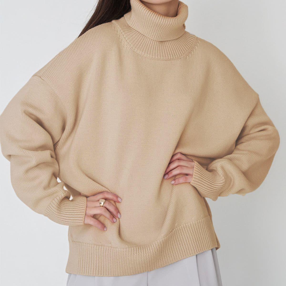 Angela Turtle Neck Dropped Shoulder Sweater, Multiple Colors - SwagglyLife Home & Fashion