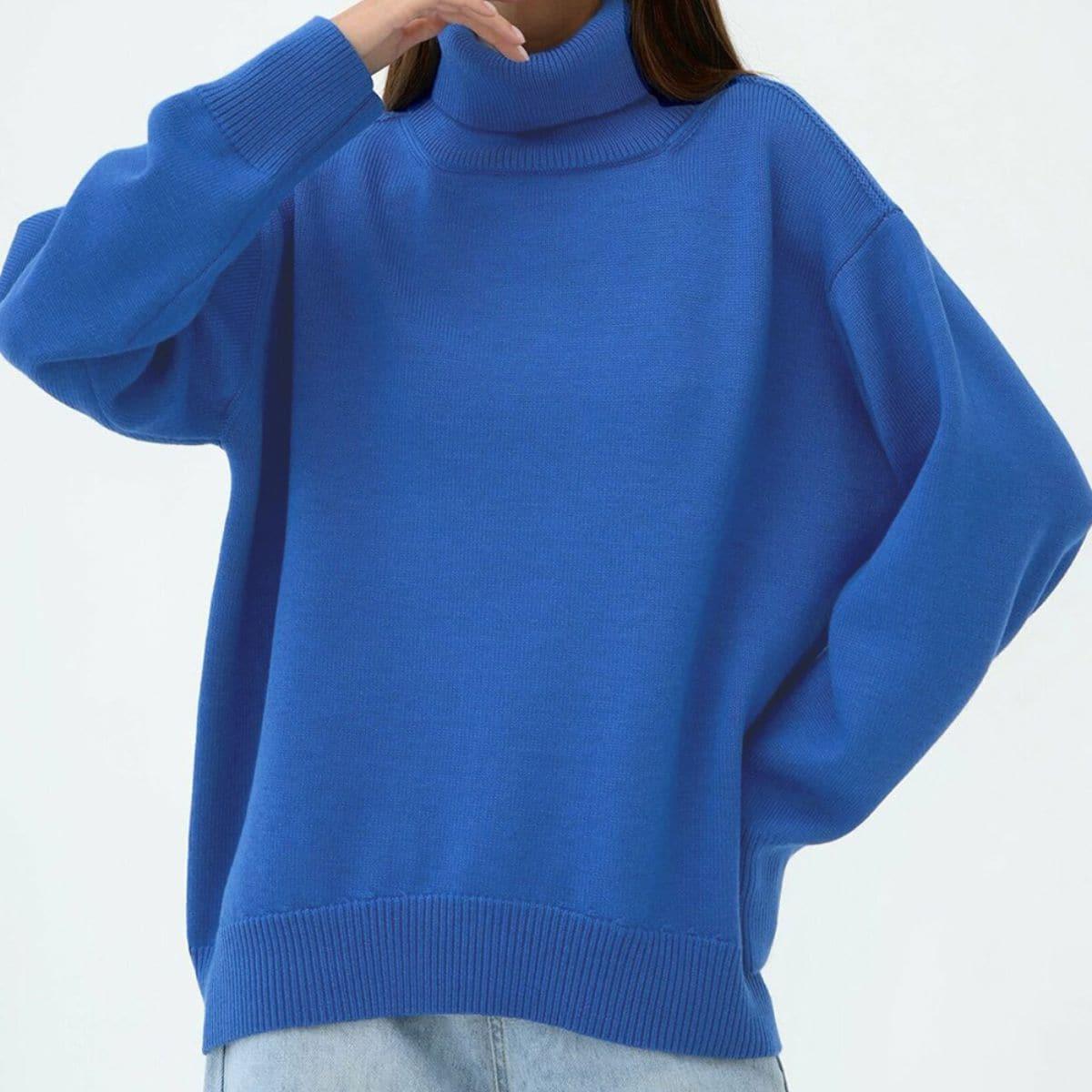 Angela Turtle Neck Dropped Shoulder Sweater, Multiple Colors - SwagglyLife Home & Fashion