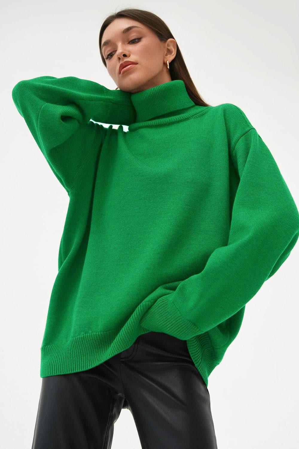 Angela Turtle Neck Dropped Shoulder Sweater, Multiple Colors - SwagglyLife Home & Fashion