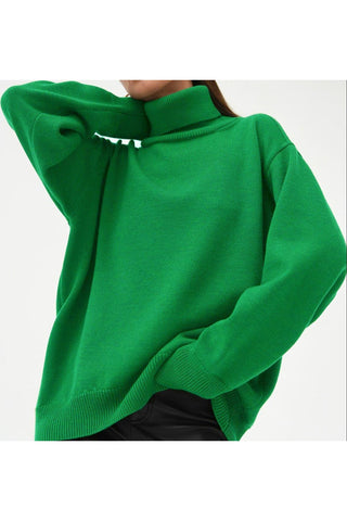 Angela Turtle Neck Dropped Shoulder Sweater, Multiple Colors - SwagglyLife Home & Fashion