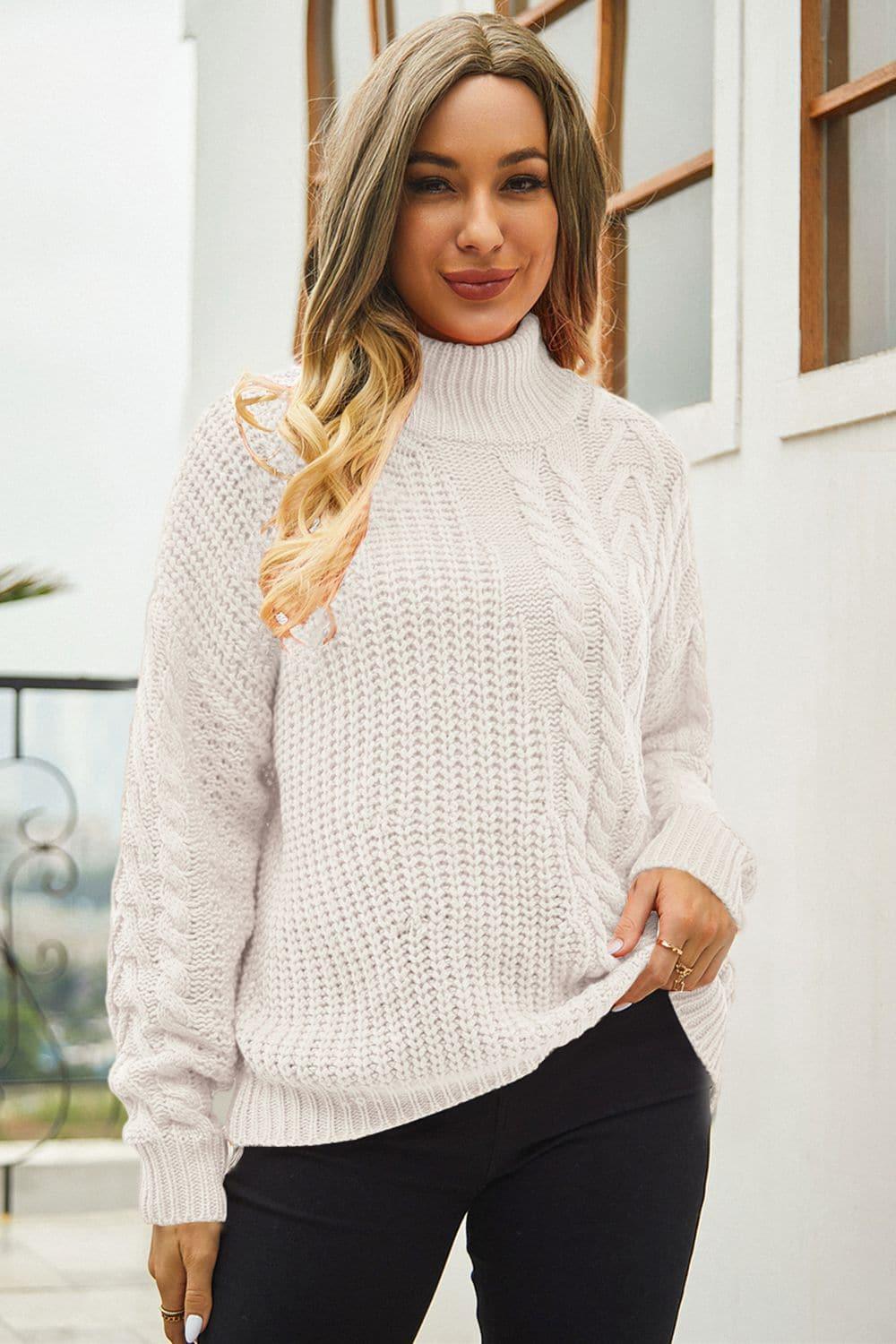 Angie Cable-Knit Turtle Neck Long Sleeve Sweater, 3 Colors - SwagglyLife Home & Fashion