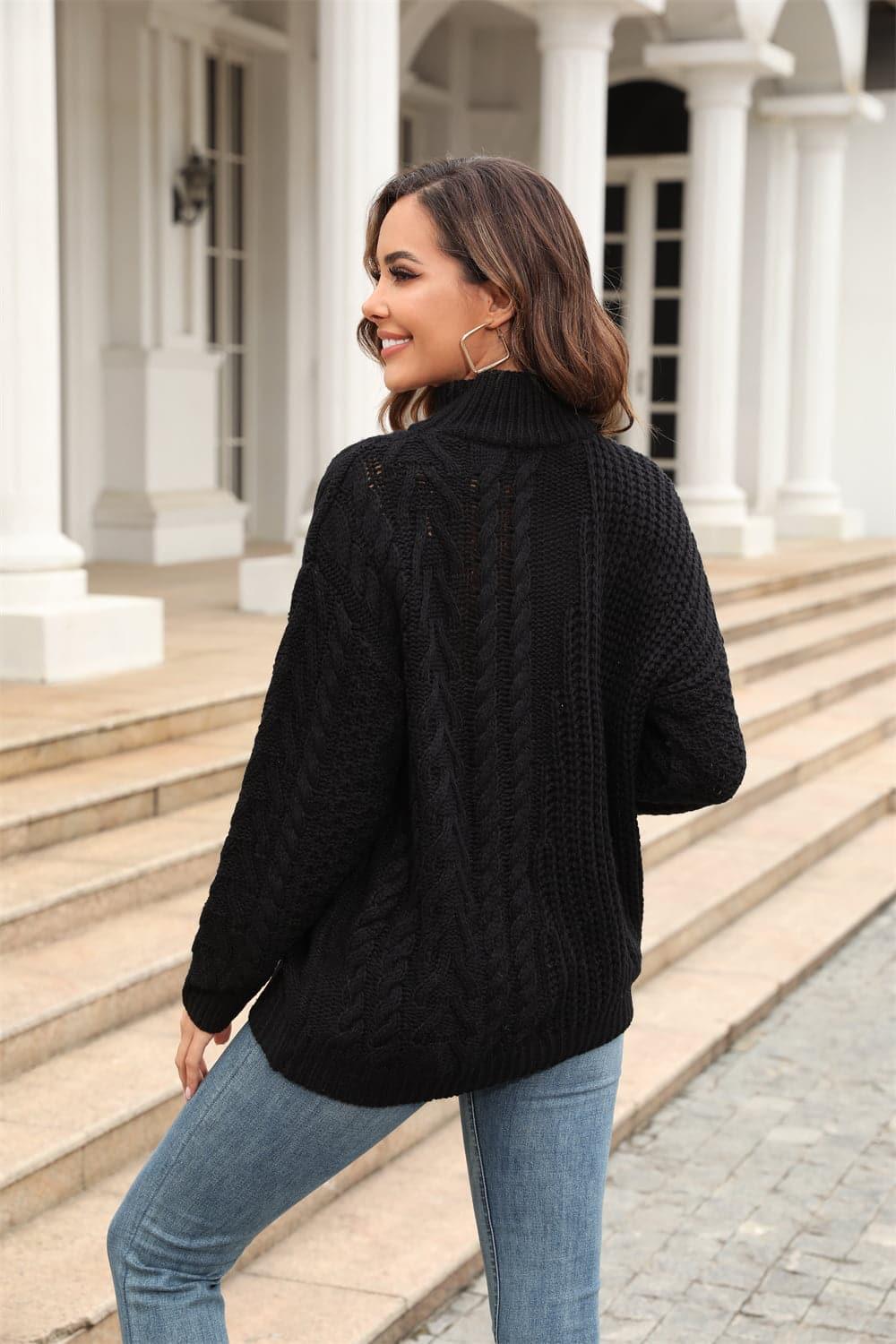 Angie Cable-Knit Turtle Neck Long Sleeve Sweater, 3 Colors - SwagglyLife Home & Fashion