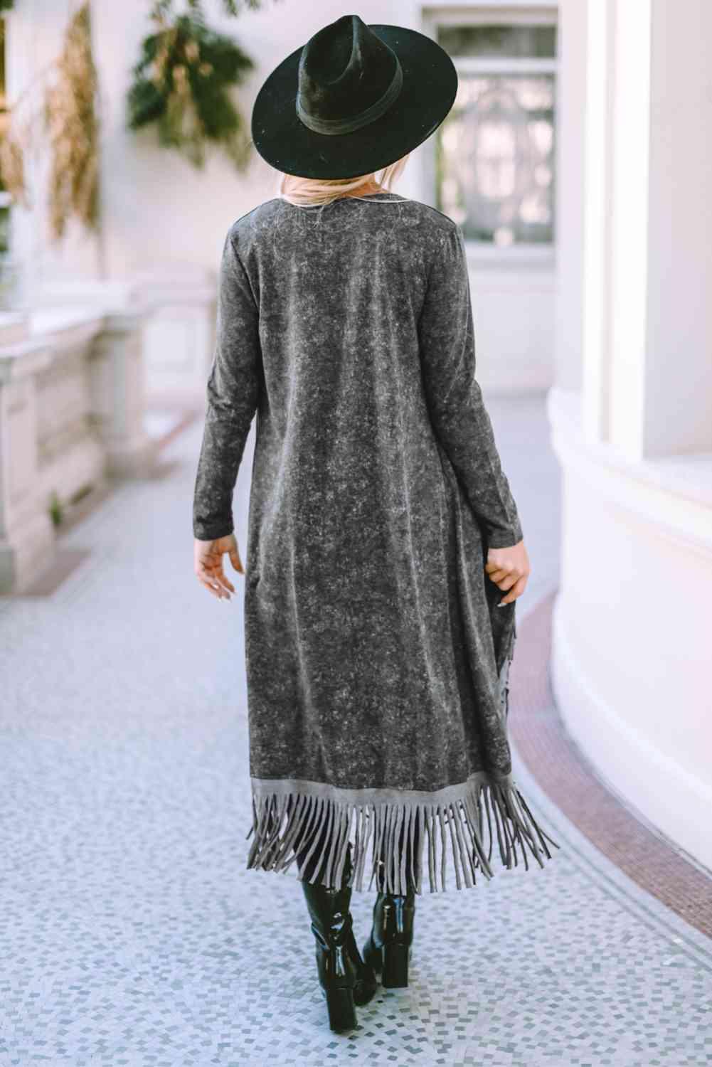 Angie Fringe Detail Long Sleeve Cardigan - SwagglyLife Home & Fashion