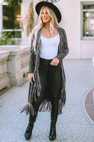 Angie Fringe Detail Long Sleeve Cardigan - SwagglyLife Home & Fashion