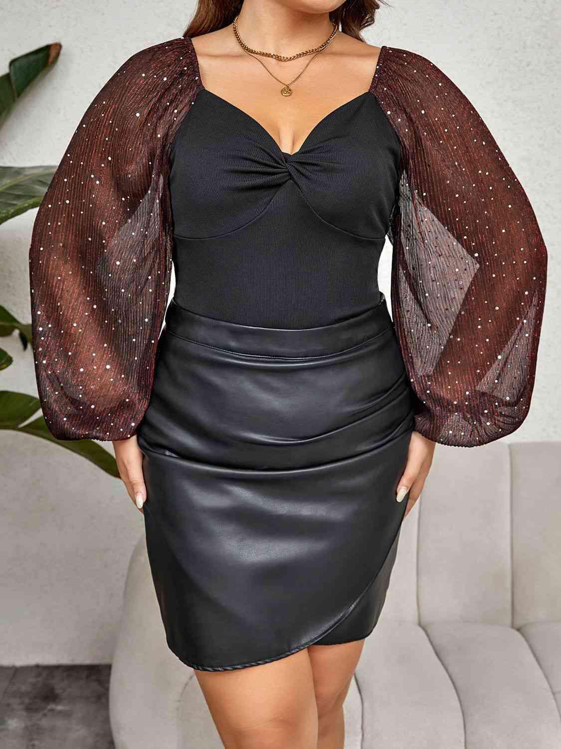 Angie Plus Size Sweetheart Neck Balloon Sleeve Blouse - SwagglyLife Home & Fashion