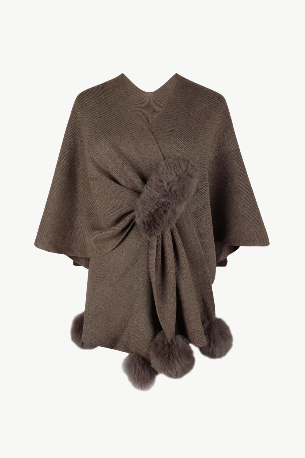 Angie Surplice Neck Pom-Pom Trim Poncho, 5 Colors - SwagglyLife Home & Fashion