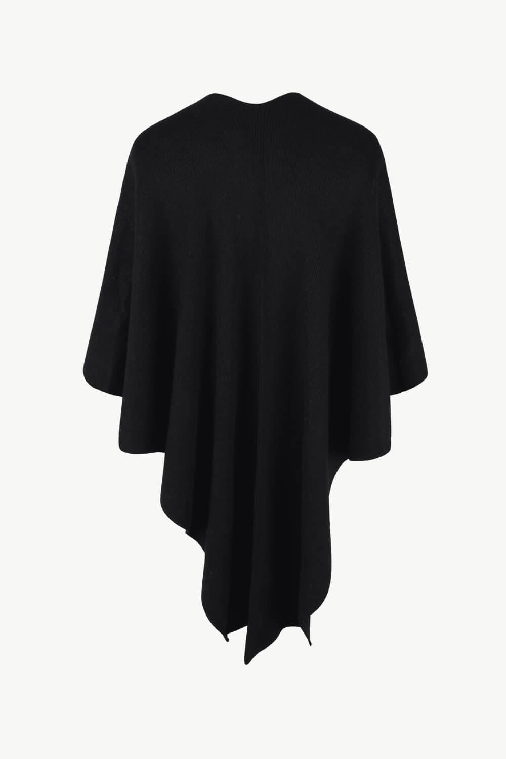 Angie Surplice Neck Pom-Pom Trim Poncho, 5 Colors - SwagglyLife Home & Fashion