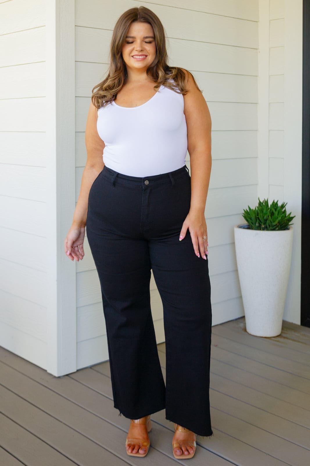 ANNIE WEAR August High Rise Wide Leg Crop Jeans in Black - SwagglyLife Home & Fashion