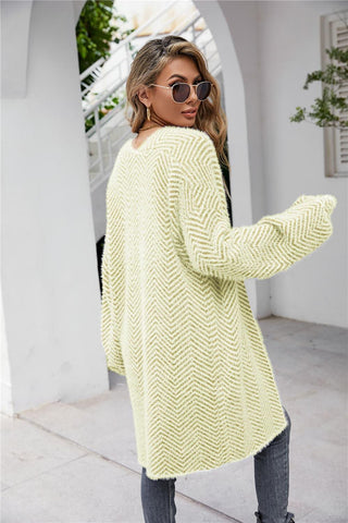 Aubrey Herringbone Pattern Open Front Longline Fuzzy Cardigan, 6 Colors - SwagglyLife Home & Fashion