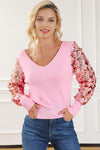 Sequin Long Sleeve V-Neck Sweater - SwagglyLife Home & Fashion