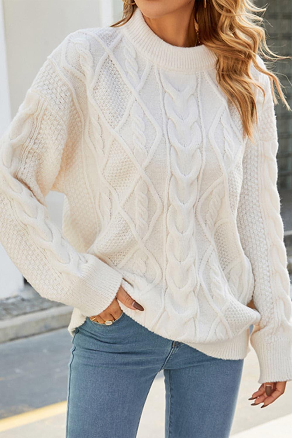 Ava Cable-Knit Round Neck Long Sleeve Sweater, 2 Colors - SwagglyLife Home & Fashion