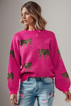 Avalynn Tiger Pattern Round Neck Drop Shoulder Sweater - SwagglyLife Home & Fashion