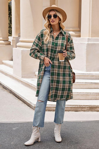 Plaid Collared Neck Long Sleeve Shirt - SwagglyLife Home & Fashion