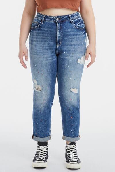 BAYEAS Full Size High Waist Distressed Paint Splatter Pattern Jeans - SwagglyLife Home & Fashion