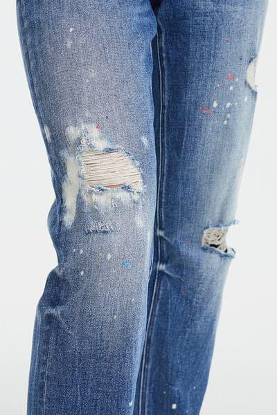 BAYEAS Full Size High Waist Distressed Paint Splatter Pattern Jeans - SwagglyLife Home & Fashion