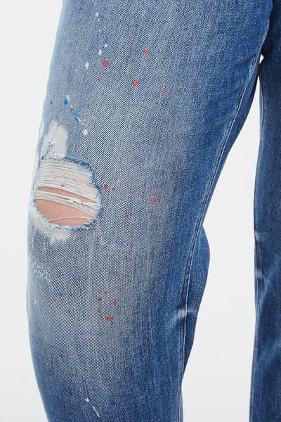 BAYEAS Full Size High Waist Distressed Paint Splatter Pattern Jeans - SwagglyLife Home & Fashion