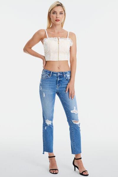 BAYEAS Full Size Mid Waist Distressed Ripped Straight Jeans - SwagglyLife Home & Fashion