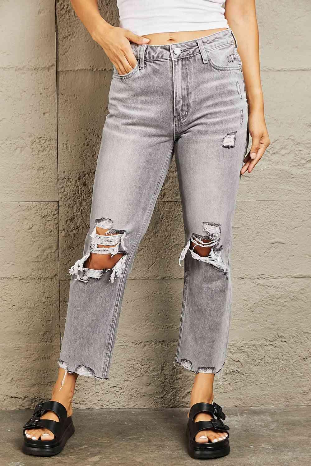 BAYEAS High Waisted Cropped Straight Jeans - SwagglyLife Home & Fashion
