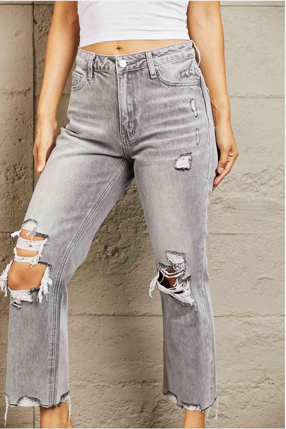 BAYEAS High Waisted Cropped Straight Jeans - SwagglyLife Home & Fashion