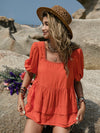 Beach Bound Peplum Square Neck Short Sleeve Blouse - SwagglyLife Home & Fashion